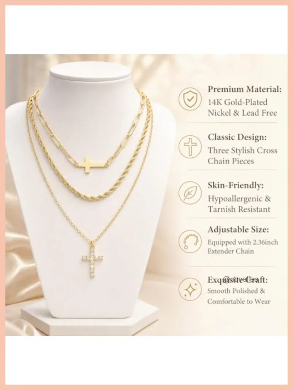 3pc 14K Gold Plated Cross Necklace Set, Cubit Zirconia Layered Necklaces for